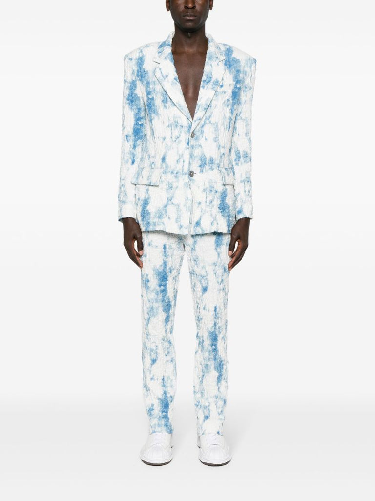 White Mottled Wrinkled Straight-leg Trousers