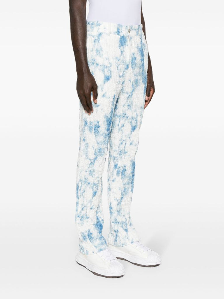 White Mottled Wrinkled Straight-leg Trousers