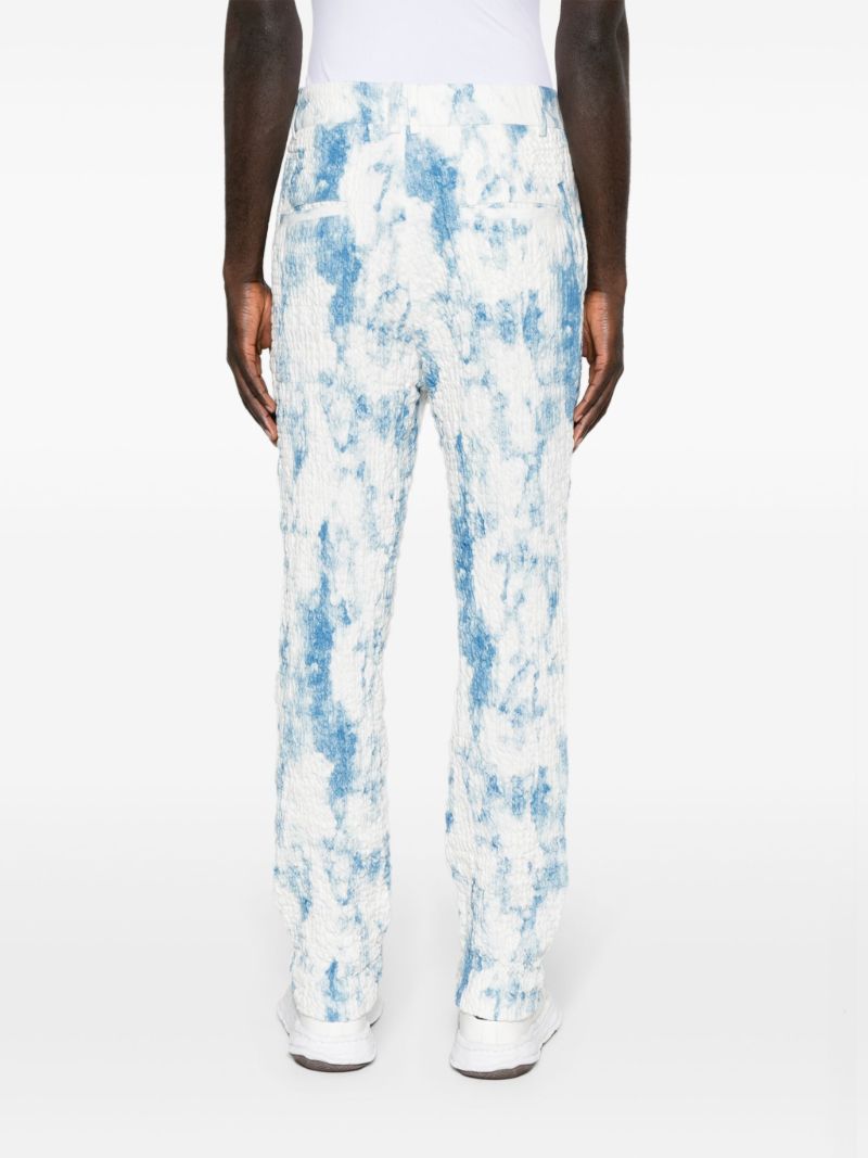 White Mottled Wrinkled Straight-leg Trousers