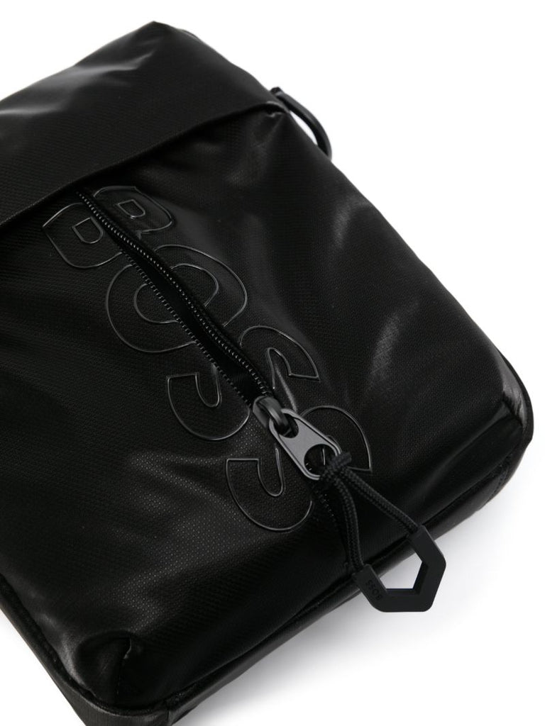 Black Logo Print Messenger Bag