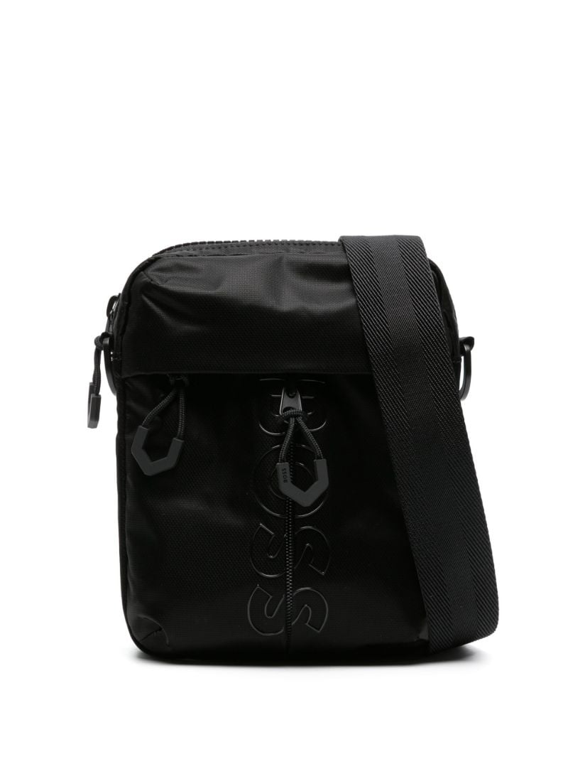Black Logo Print Messenger Bag