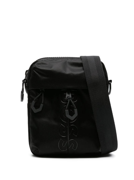 Black Logo Print Messenger Bag
