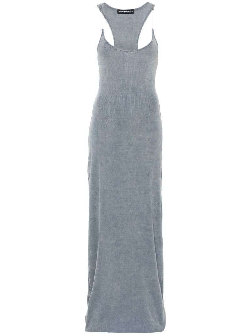 Grey Invisible Strap Ribbed Maxi Dress