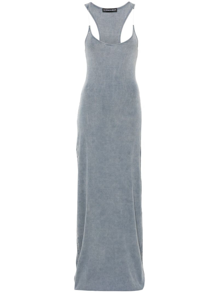 Grey Invisible Strap Ribbed Maxi Dress