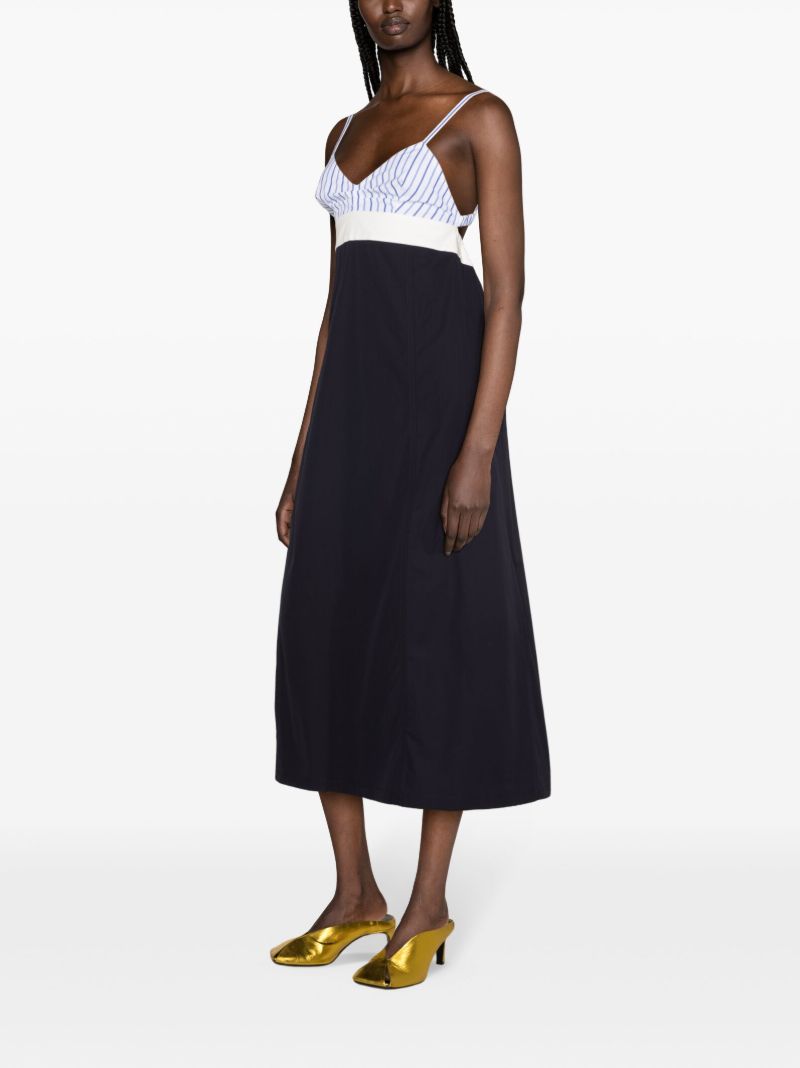 Blue V-neck Cotton Midi Dress