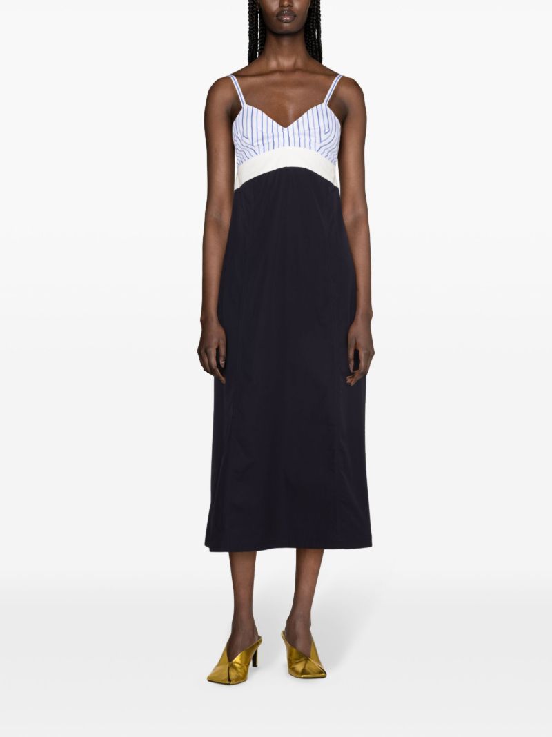 Blue V-neck Cotton Midi Dress