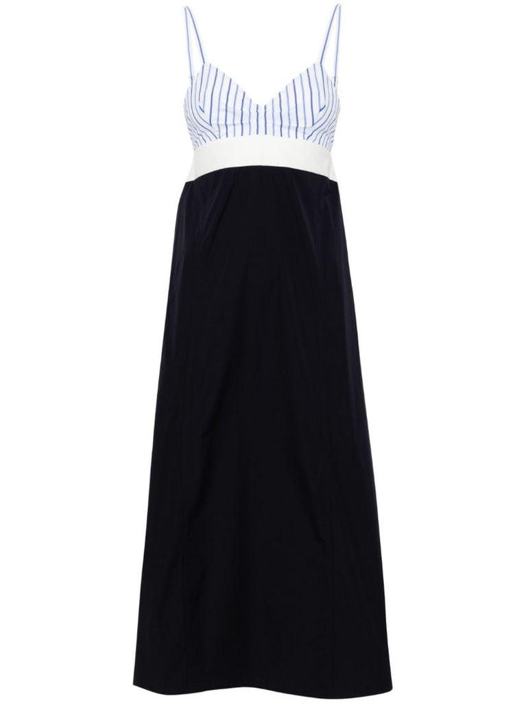 Blue V-neck Cotton Midi Dress