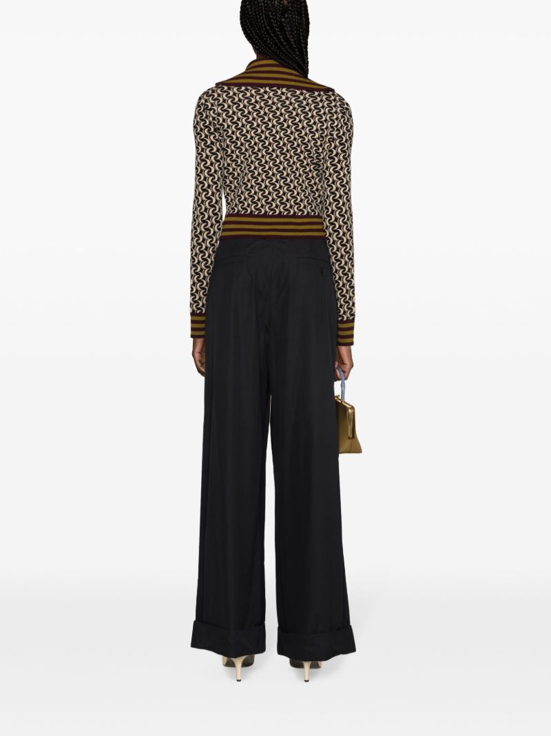 Brown Jacquard Zip-up Knitted Jacket