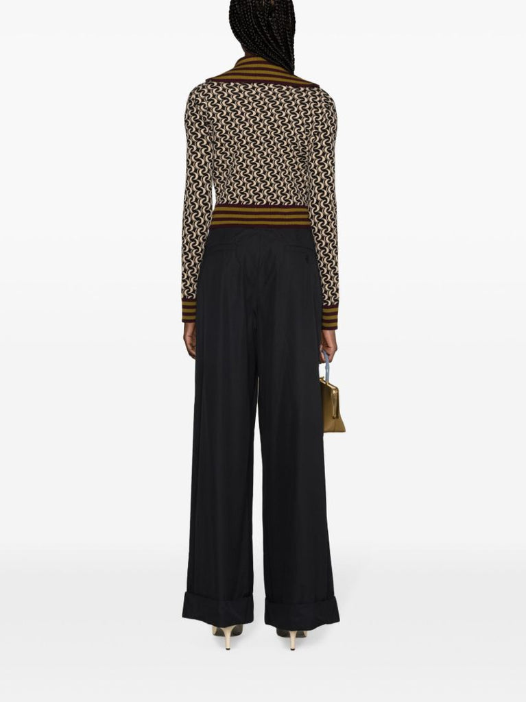 Brown Jacquard Zip-up Knitted Jacket