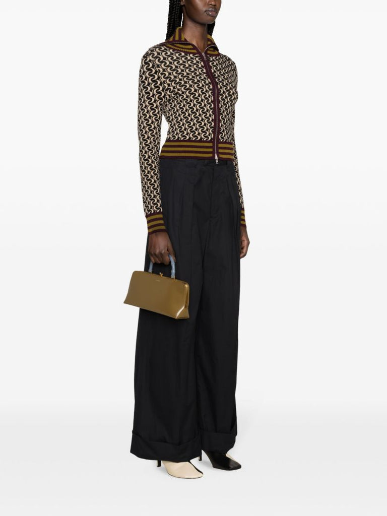 Brown Jacquard Zip-up Knitted Jacket