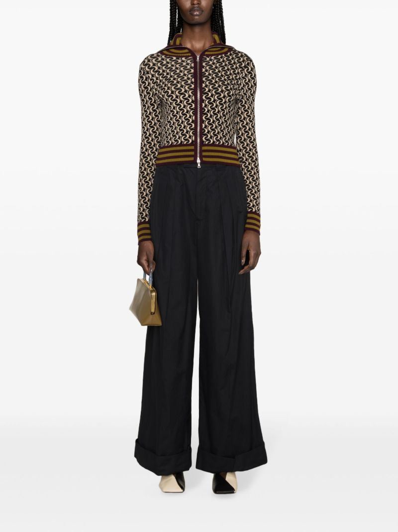 Brown Jacquard Zip-up Knitted Jacket
