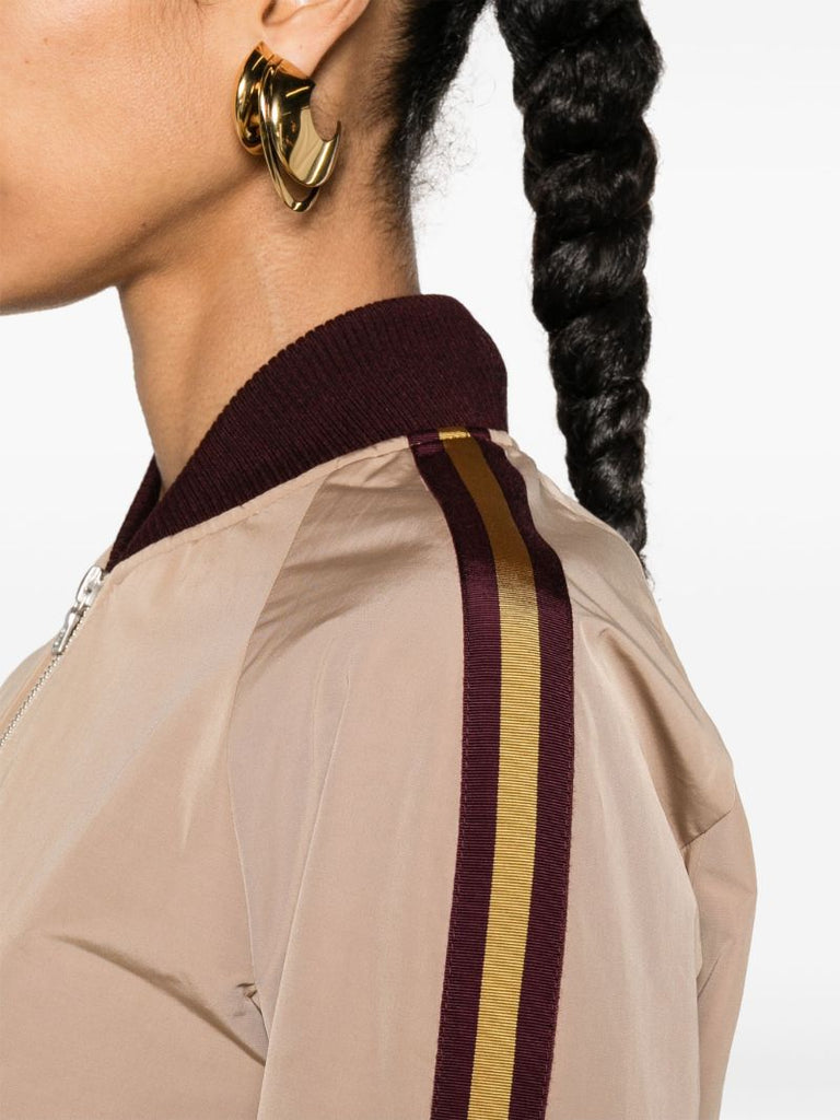 Beige Stripe-detail Bomber Jacket