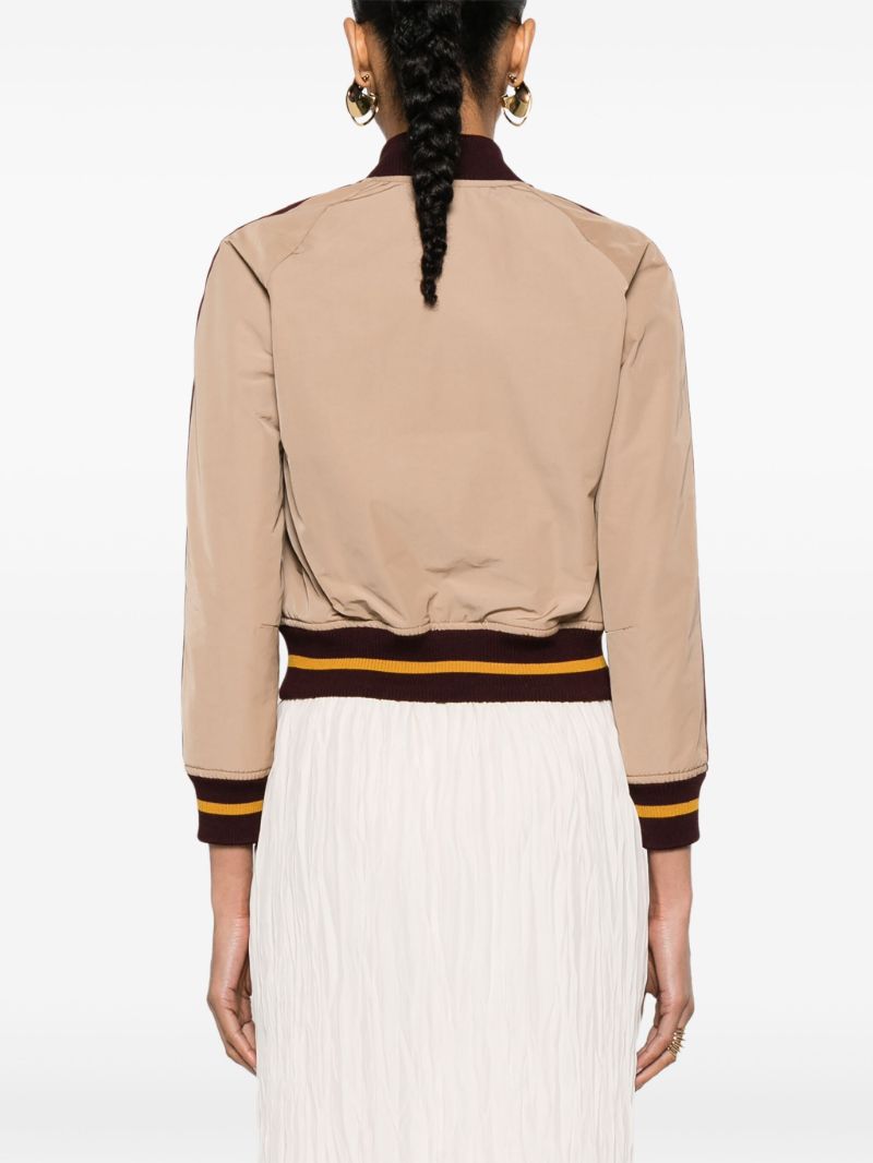 Beige Stripe-detail Bomber Jacket