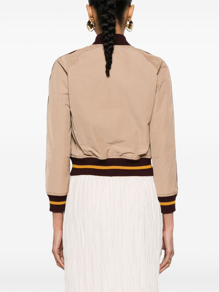 Beige Stripe-detail Bomber Jacket