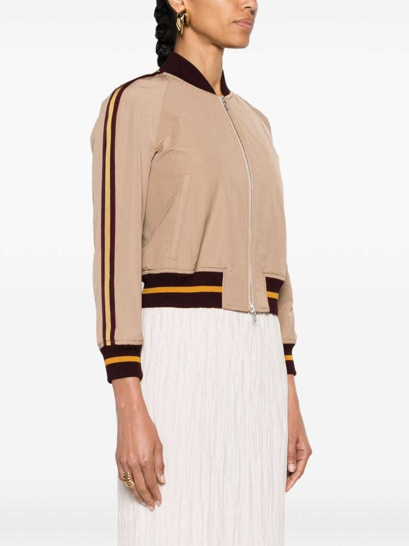 Beige Stripe-detail Bomber Jacket