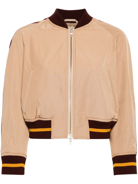 Beige Stripe-detail Bomber Jacket