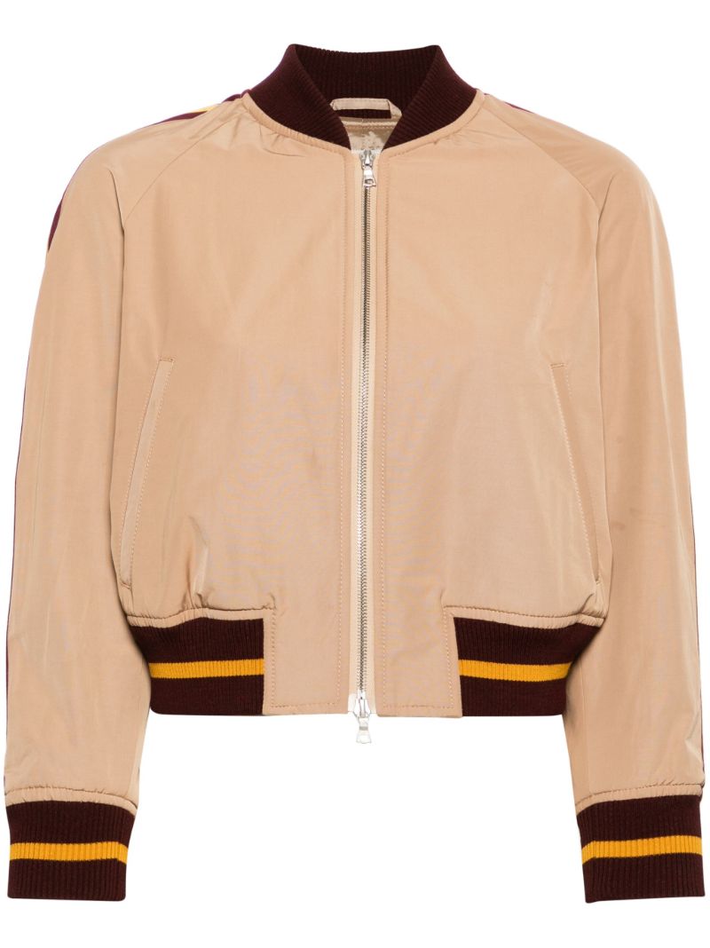 Beige Stripe-detail Bomber Jacket