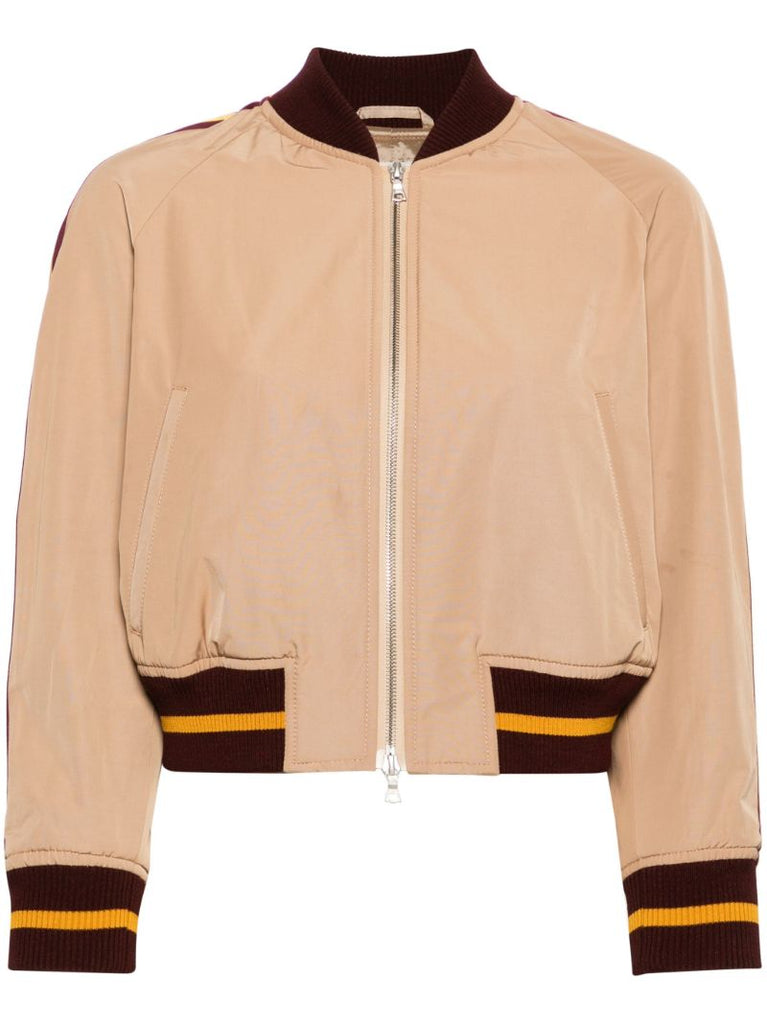 Beige Stripe-detail Bomber Jacket