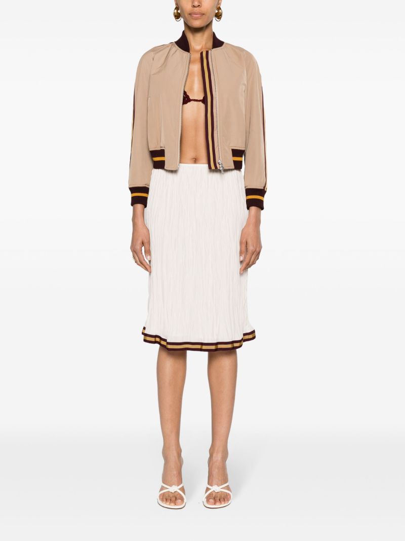 Beige Stripe-detail Bomber Jacket