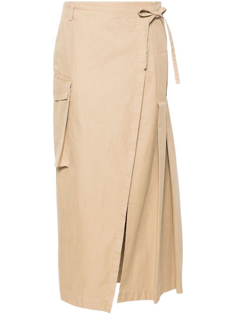 Neutral Wrap Cotton Midi Skirt