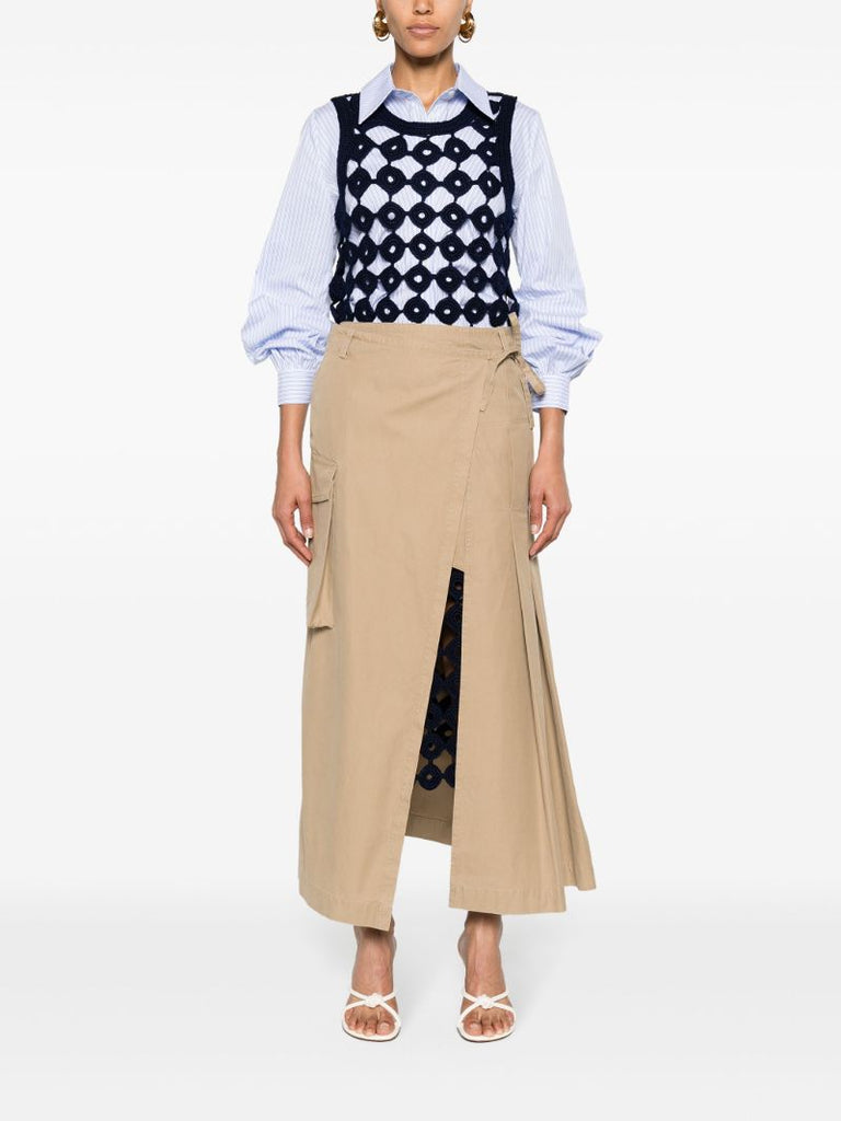 Neutral Wrap Cotton Midi Skirt