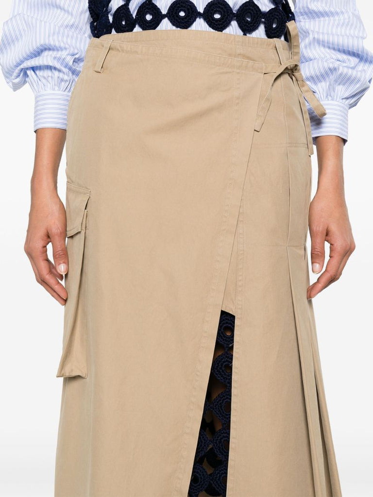 Neutral Wrap Cotton Midi Skirt