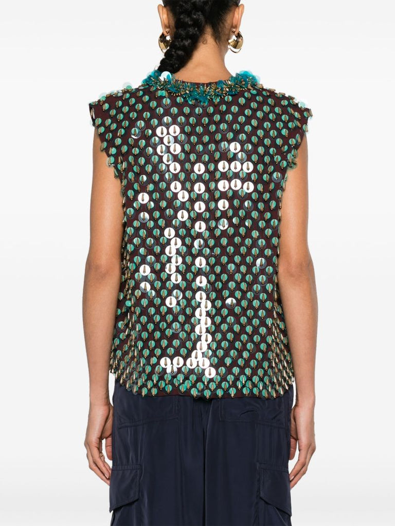 Red V-neck Sequinned Vest