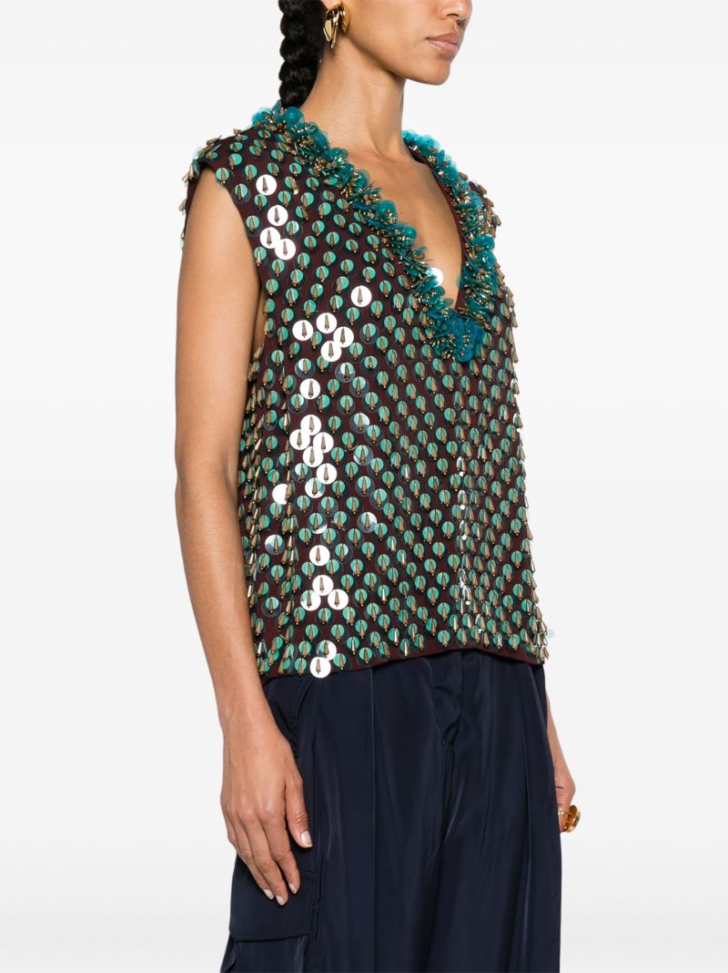Red V-neck Sequinned Vest