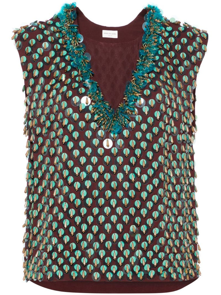 Red V-neck Sequinned Vest