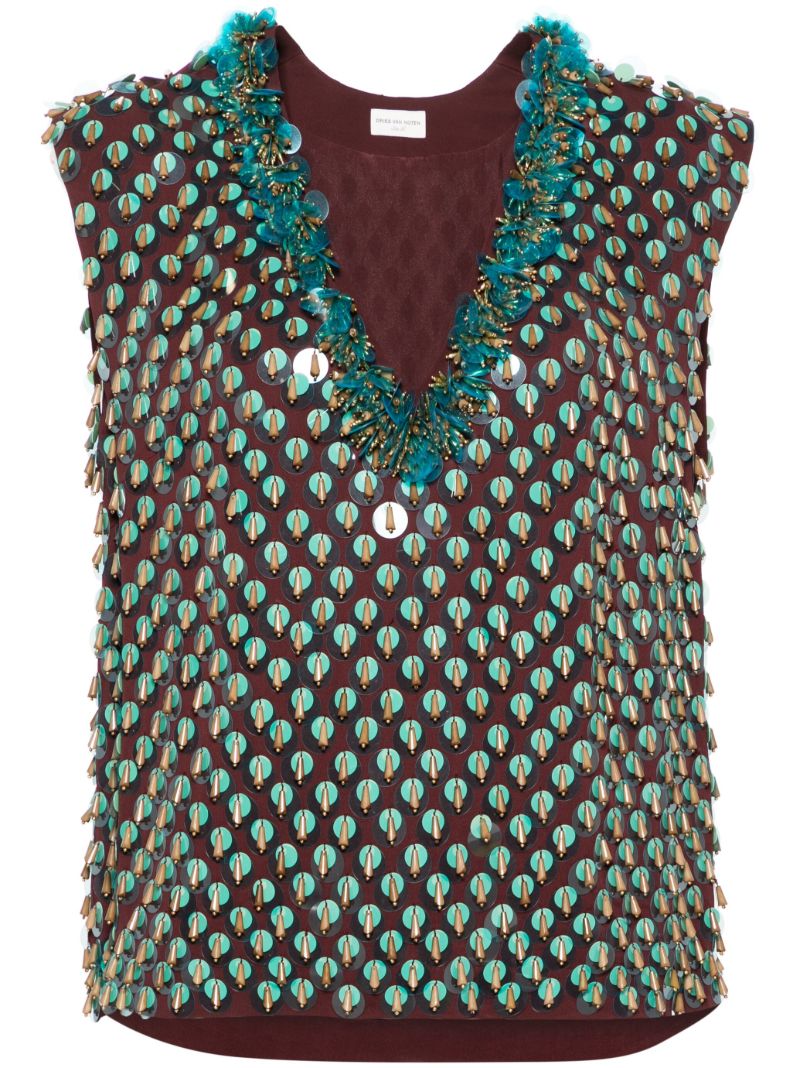 Red V-neck Sequinned Vest
