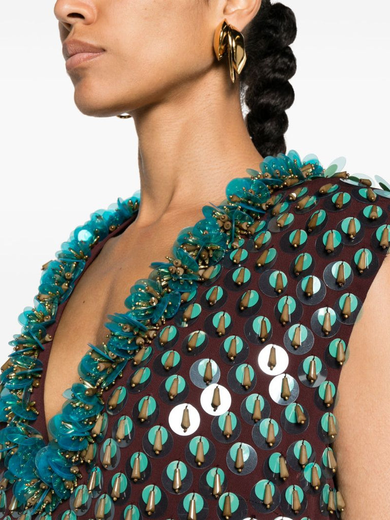 Red V-neck Sequinned Vest