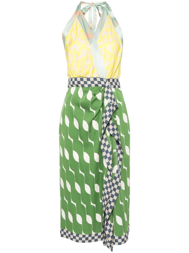 Green Mix-print Midi Dress