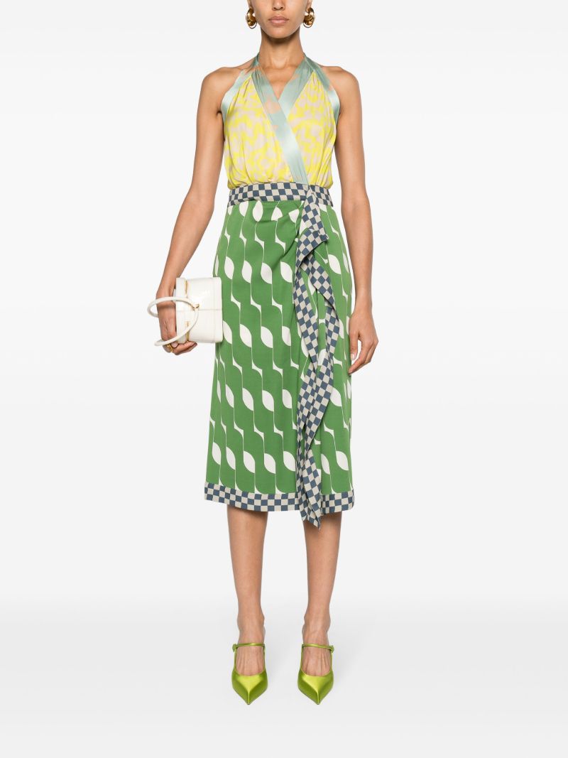 Green Mix-print Midi Dress
