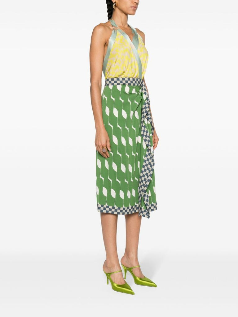 Green Mix-print Midi Dress