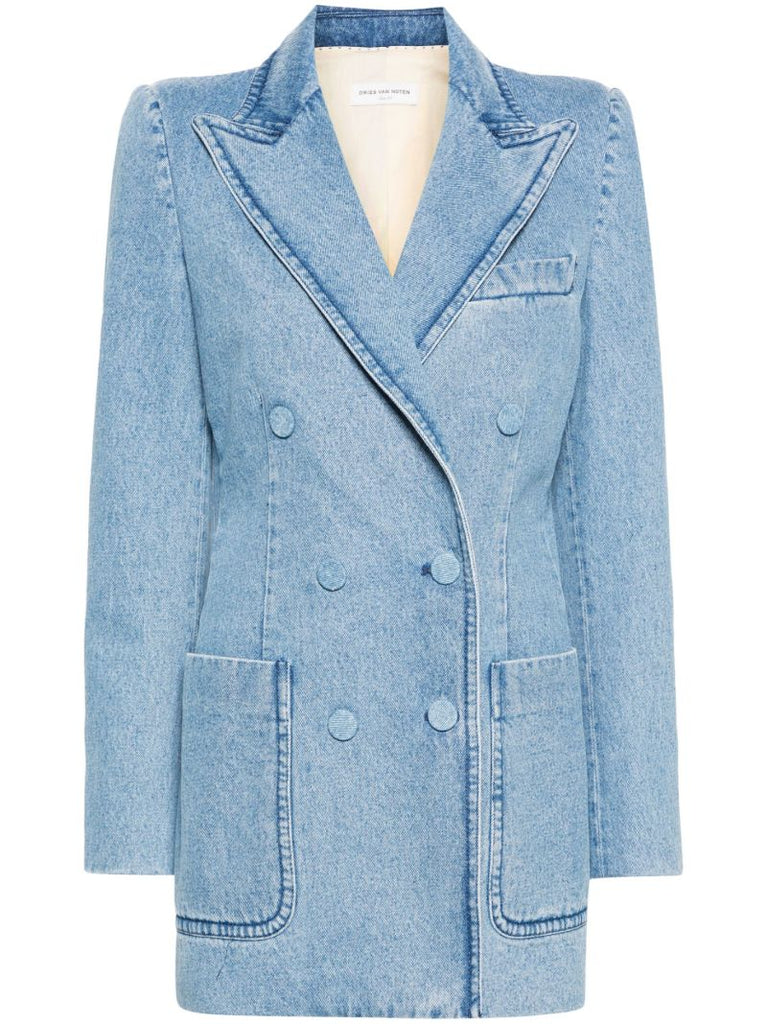 Blue Double-breasted Denim Blazer