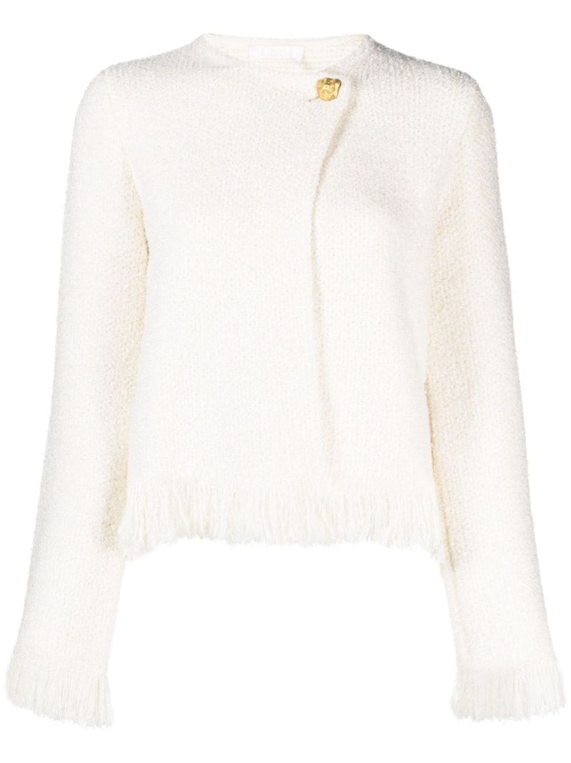 Neutral Tweed Fringed Jacket