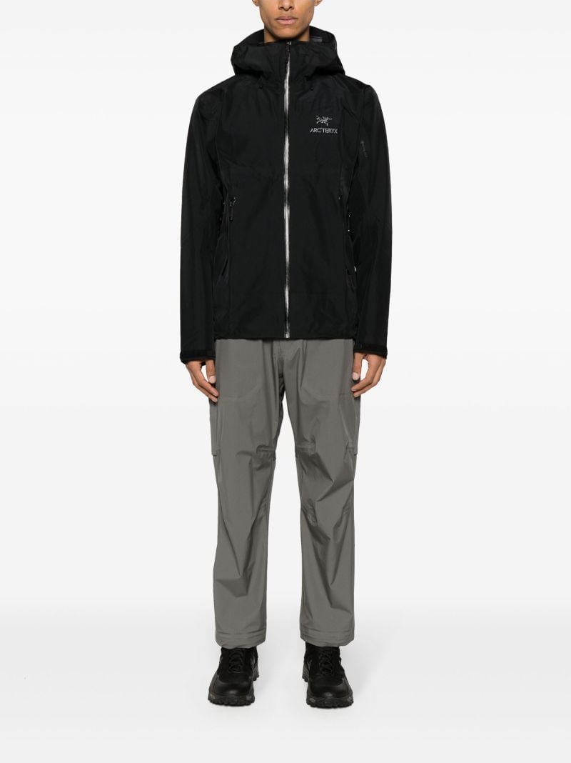 Black Logo-embroidered Hooded Windbreaker