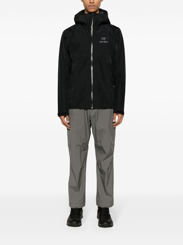 Black Logo-embroidered Hooded Windbreaker