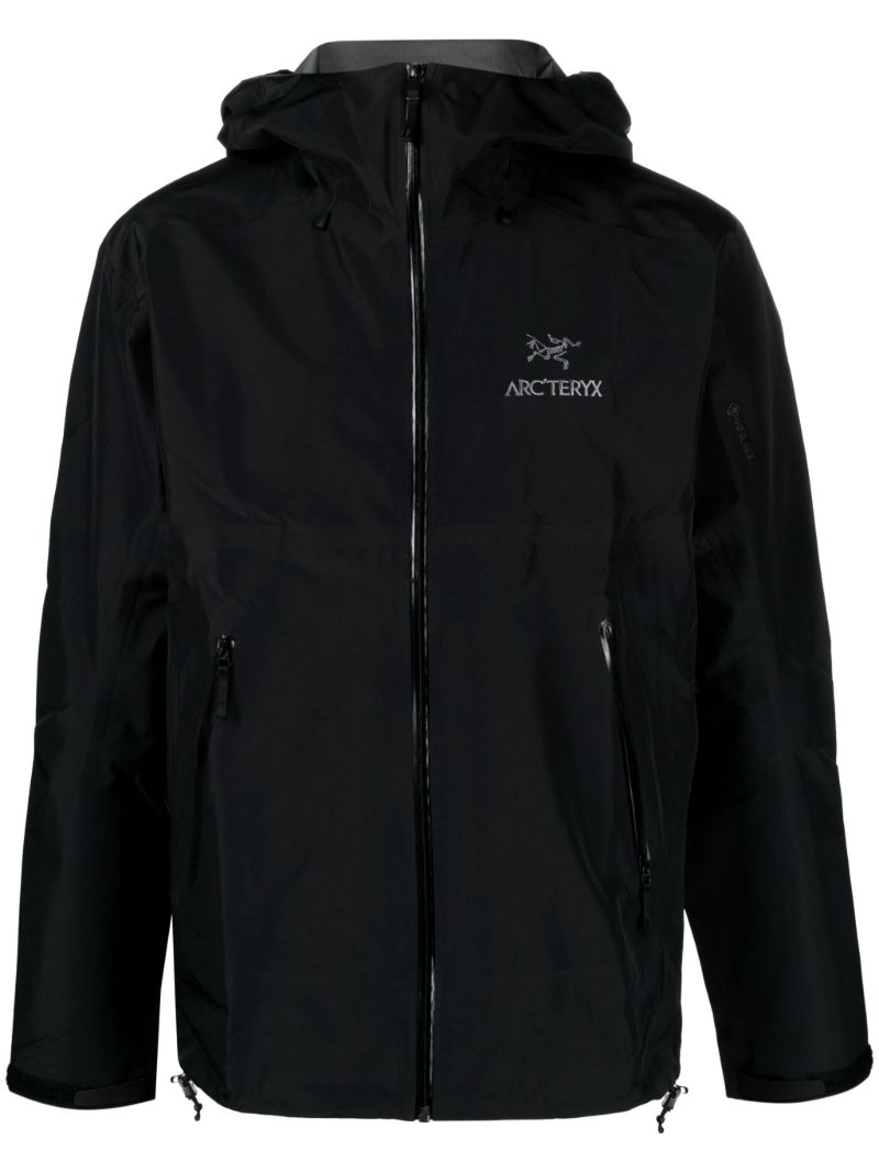 Black Logo-embroidered Hooded Windbreaker