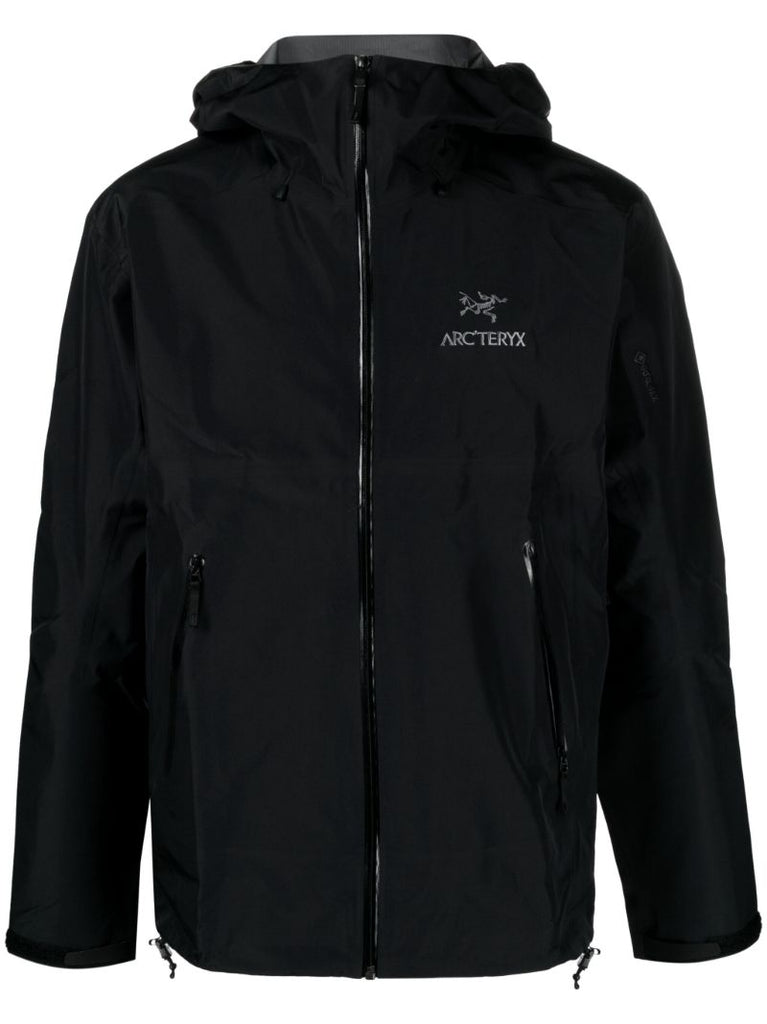 Black Logo-embroidered Hooded Windbreaker