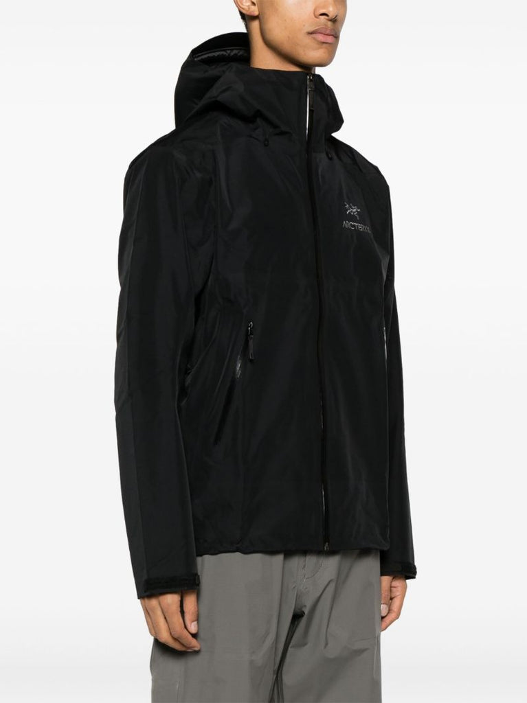 Black Logo-embroidered Hooded Windbreaker