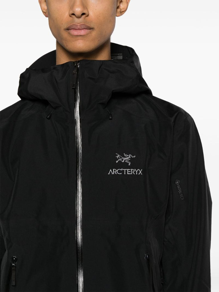 Black Logo-embroidered Hooded Windbreaker
