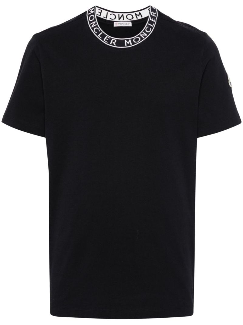 Blue Logo-trim Cotton T-shirt