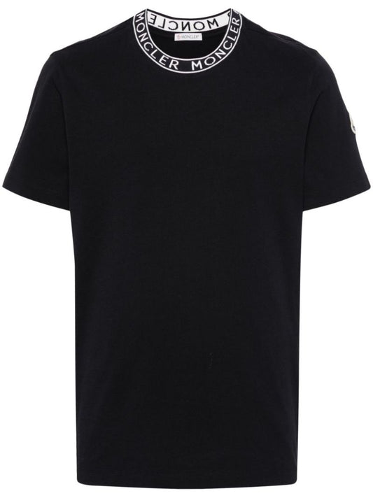 Blue Logo-trim Cotton T-shirt
