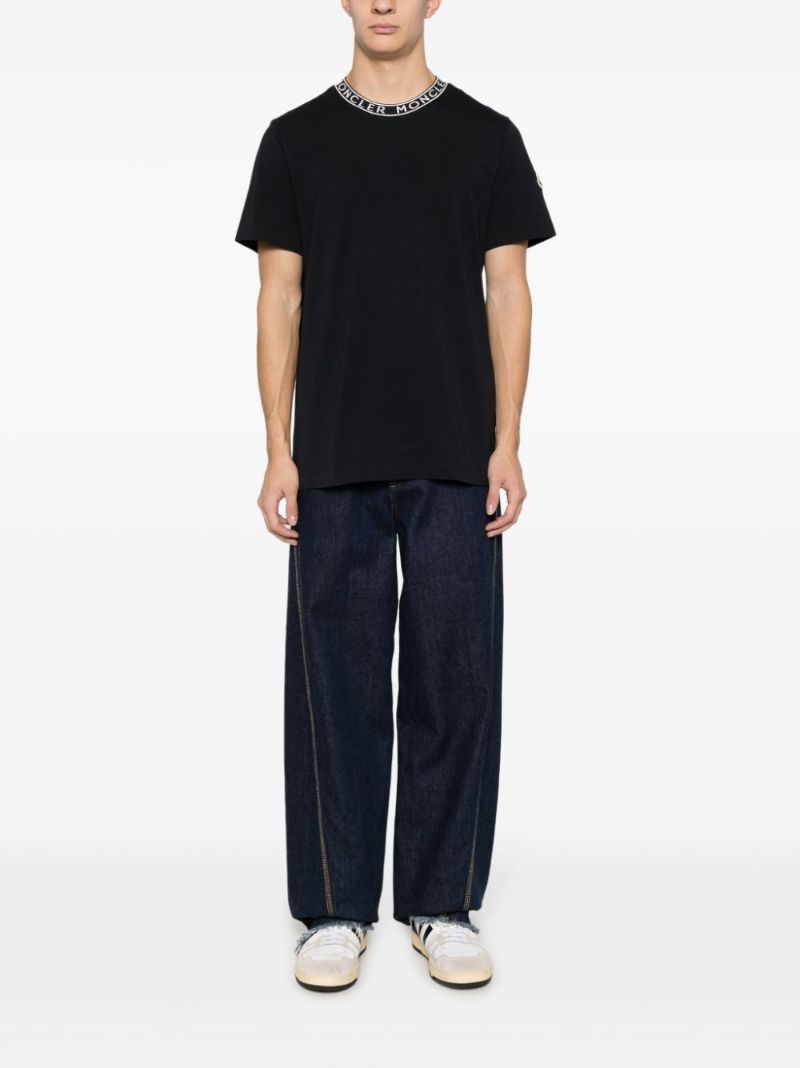 Blue Logo-trim Cotton T-shirt