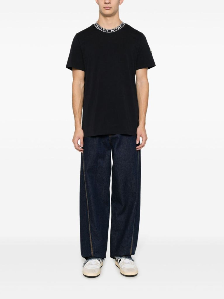 Blue Logo-trim Cotton T-shirt