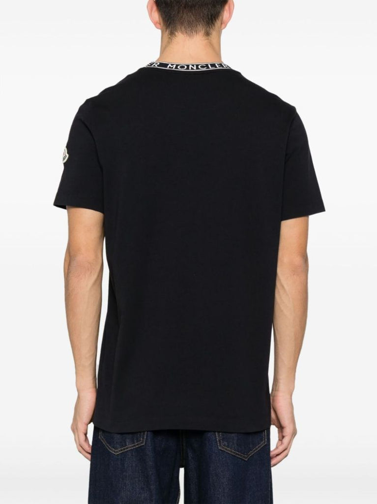 Blue Logo-trim Cotton T-shirt