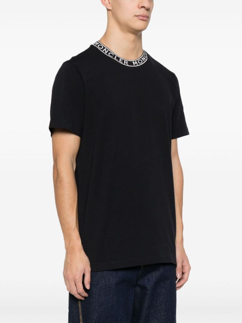 Blue Logo-trim Cotton T-shirt