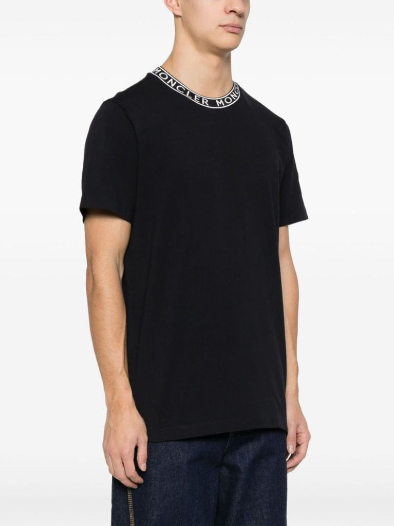 Blue Logo-trim Cotton T-shirt