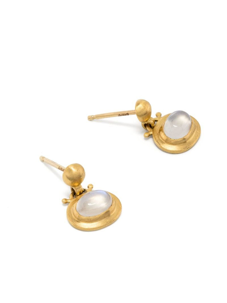 22k Yellow Gold Small Bell Moonstone Earrings